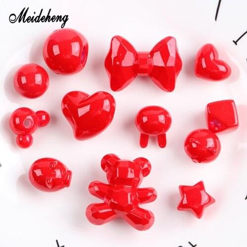 Acrylic Hair Rope Charms Beads for Jewelry Making Red Smooth Surface Half Eccentricity Hole Accessories For Gifts Meideheng