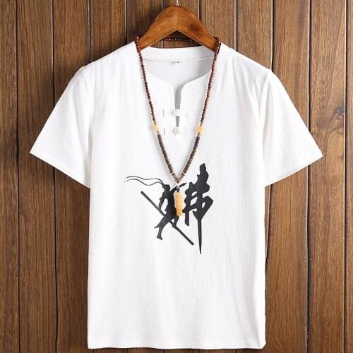 Summer Men Cotton Linen Blouse Short Sleeve T Shirt Chinese Traditional Clothes Male Hanfu Tang Suit Streetwear Tees Tops 30338