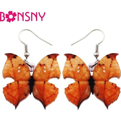 Bonsny Acrylic Pattern Dangle Big Kallima Inachus Butterfly Earrings 2017 New Fashion Accessories Insect Jewelry For Women