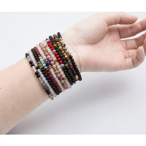 4mm Natural Stone Rhodolite Black Onyx Rose Quartz Howlite Beaded Elastic Cord Mens and Womens Charm Fashion Bracelet