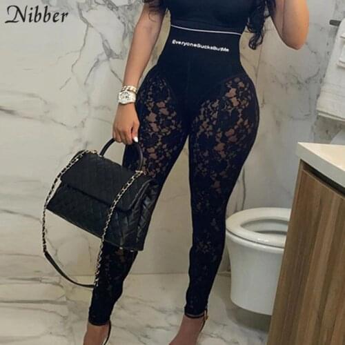 Nibber 2021 High Waist Lace Mesh Bodycon Pants See-Through Y2K Pencil Pants Summer Womens Clothing Streetwear Casual Trousers