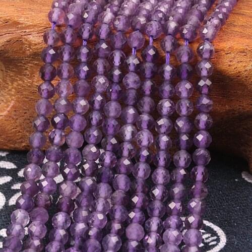 2mm 3mm Natural Faceted Amethyst Purple Crystal Quartz Gemstone Loose Beads DIY Accessories for Jewelry Necklace Bracelet Making