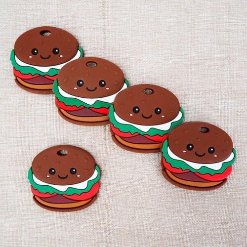 Chenkai 10PCS Silicone Hamburger Teether Toys Chewable Baby Teether Shape Products Nursing Gift Accessory BPA free