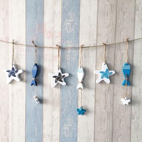 Kid Room Mediterranean Starfish Hung Fish Nautical Decor hang Mini Adorn Crafts Wood Fish Decorated Marine Pendan