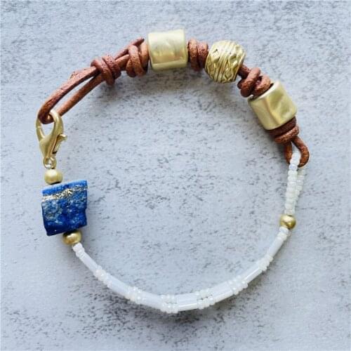 Designer for Strand Bracelet Womens Lapis Lazuli Leather Bracelets Jewelry HQ Gold Plated Beads Womans Accessories