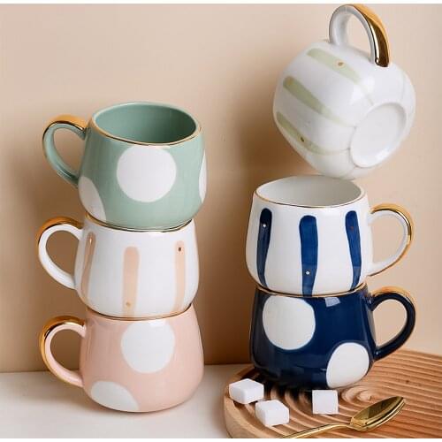 370ml Nordic Creative Ceramic Coffee Cup Home Water Milk Mark Mug Gold Inlaid Couple Cup Holiday Birthday Gift Kitchen Tool