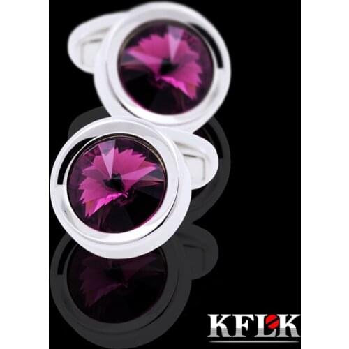 KFLK 2020 Luxury shirt cufflink for mens Brand cuff buttons wedding Crystal cuff link High Quality Purple abotoaduras Jewelry