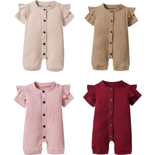 Citgeett Summer Solid Toddler Baby Girls Boys Jumpsuits O-Neck Short Sleeves Ribbed Rompers Clothes 0-18Months