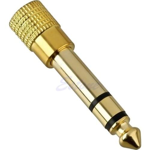 Gold Female 6.3mm 1/4" Male to 3.5mm 1/8" Stereo Plug Adapter Converter E56B