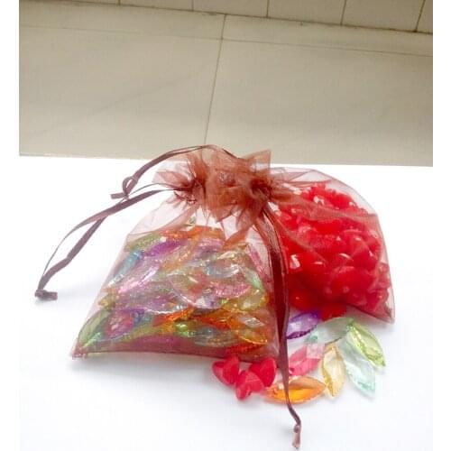 50pcs 13*18 Brown gift bags for jewelry/wedding/christmas/birthday Organza Bags with handles Packaging Yarn bag