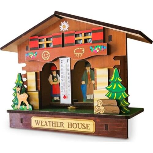 Creative Wooden House Barometer Thermometer Wall Mounted Weather Hygrometer Home Decor QX2E