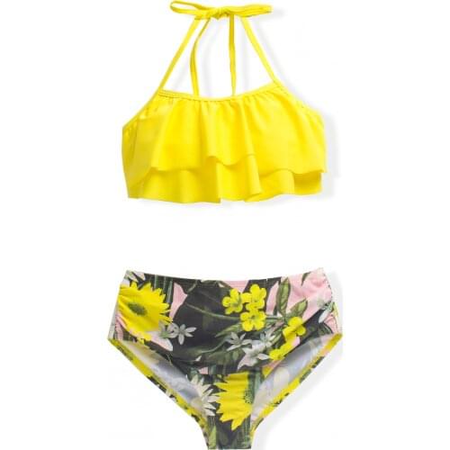 Falbala Summer Kids Swimwear Swimsuit 2020 New Bandage Girls Kids Bikinis Print Children Biquini Infantil Bathing Suit A294