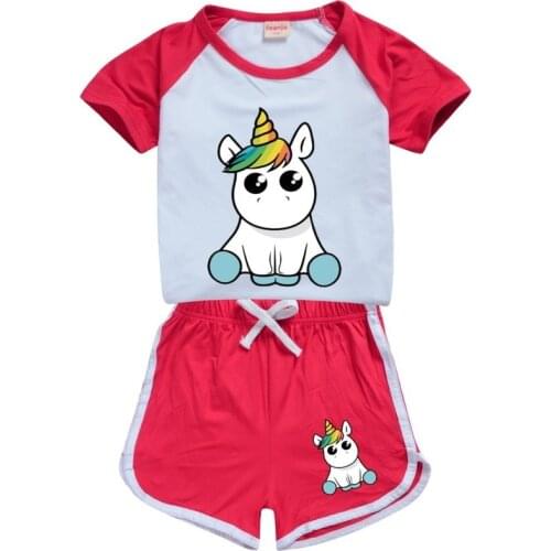 Toddler Girls Summer Short Sleeve Clothes Set unicorn T-shirt+Pants 2 3 4 5 6 7 8 9 10 11 12 13 14 15 16 Years Baby Kids Outfits