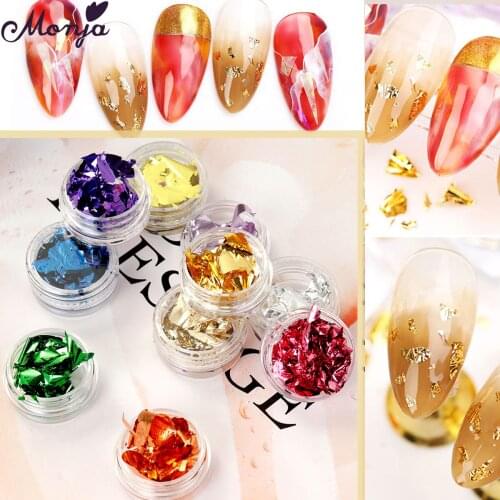 Monja 12 Boxes/Set Nail Art Tips Aluminum Copper Foil Paper Irregular Multicolor Nail Sticker Sequins DIY Manicure Decoration