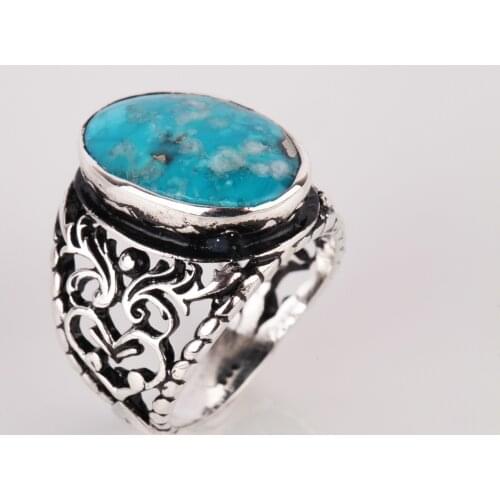 UM US JEWELRY Turquoise Natural Stone Handmade 925 Sterling Silver Men Ring