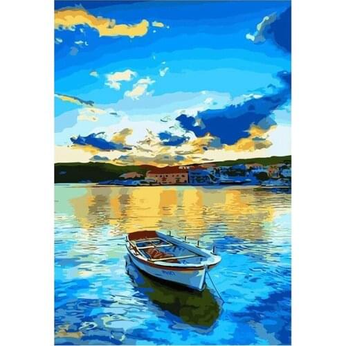 Landscape Diamond Painting Kit Boat, Diamond Art Round Kit Full, Digital Drawing Home Decoration Kit