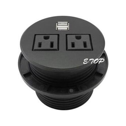 Desktop Power Grommet Outlet Socket With 2 Flat Outlets&2 USB Ports Embedded Hidden Counter for Office Meeting House Kitchen