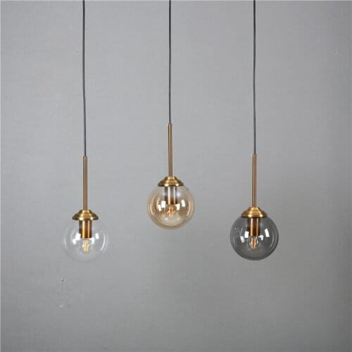 Nordic Vintage Glass Ball Pendant Lights Modern Living Room Decor Restaurant Light Made of Bronze Metal LED Gray Glass Hanglamp