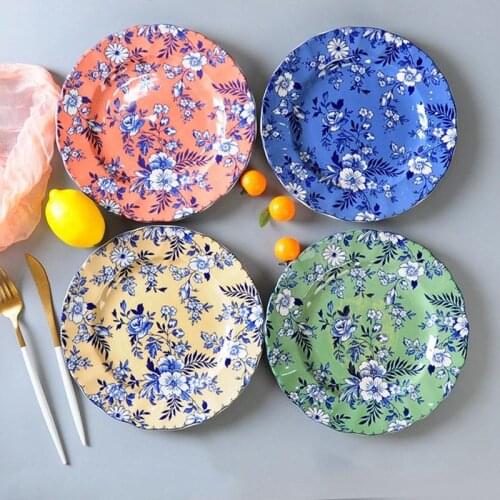 2021 New Ceramic Plates British Classical Flower Porcelain Dishes Mug Dinner Plate 9 Inch
