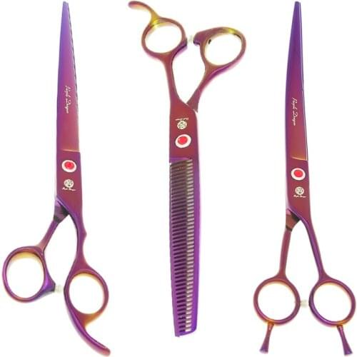 Purple Dragon 8 inch Dog Hair Shears Japan 440C Pet Grooming Scissors Hair Cutting Thinning Shears Animals Curved Tesoura B0046B