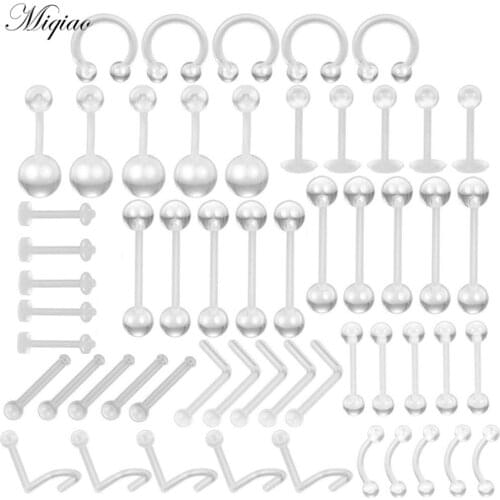Miqiao 50pcs Simple New Acrylic Set Invisible Soft Rod Multifunctional Lip Nail Navel Nail Body Exquisite Piercing Jewelry