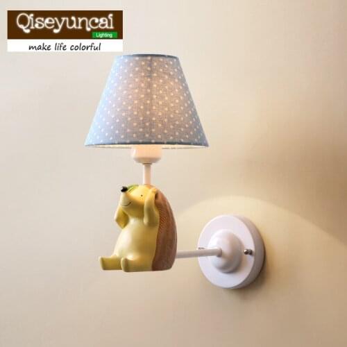 Qiseyuncai 2018 new Nordic Village Simple Small Fresh Elephant Small Hedgehog Wall lamp Childrens Room Bedroom Lamps Lighting