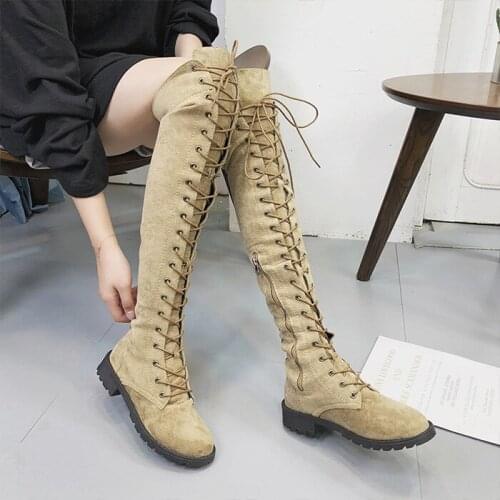 Over Knee Boots Women Boots Flats Shoes Woman Square Heel Rubber Flock Boots Botas Winter Thigh High faux suede slim boots
