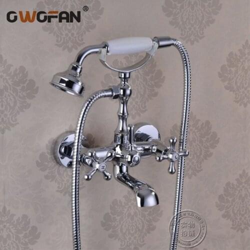 Shower Faucets Shower Bathroom Dual Handle Control Taps Chrome Wall Mounted Bathtub Mixer Water Attachment On The Crane HJ-5031