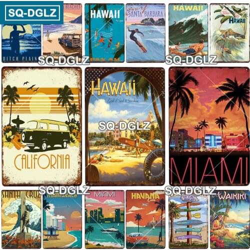 [SQ-DGLZ] California Beach Metal Sign Vintage Plaque Tin Sign Plate Wall Decor For Bar Club Man Cave Art Painting Travel Poster
