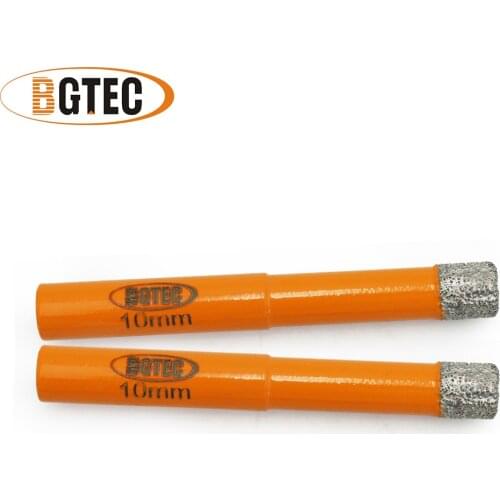 BGTEC 2pcs Dia 10mm Dry Vaccum Brazed Diamond drill bits drilling bits with Round shank Masonry drill core bits