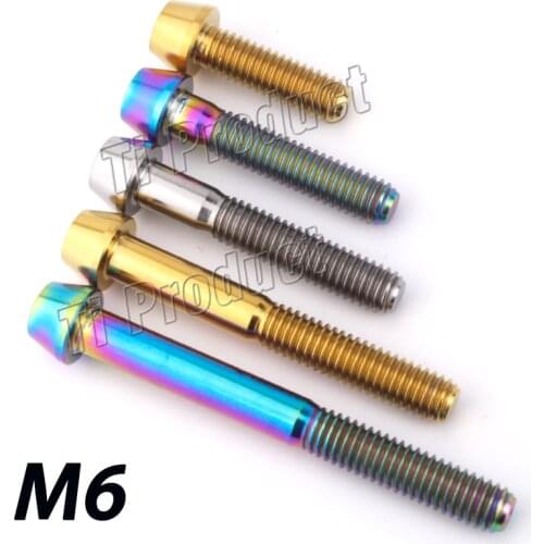 1Pcs M6 Titanium Bolts M6*10 16 18 20 25 30 35 40 45 50 55 60 65mm Allen Key Taper Head Screw GR5 Ti Bolts for Bicycle