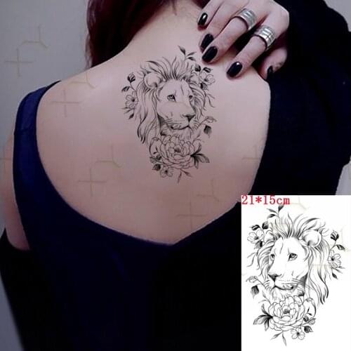 Waterproof Temporary Tattoo Sticker Lion Snake Peony Flash Tattos Flamingo Fan Feather Body Art Arm Fake Tatoo Women Men