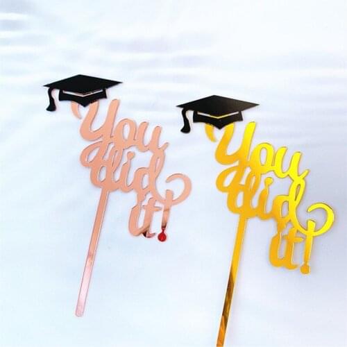 Graduation Season Gold Rose Gold Cake Topper Decoration Card Bachelor Hat Acrylic Graduation Party Birthday Cake Decoration