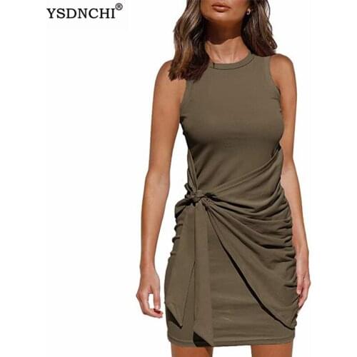 YSDNCHI Eleganrt Solid Causal Dress Women Round Neck Sleeveless Irregular A-Line Summer Vestidos Female Beach Clothes