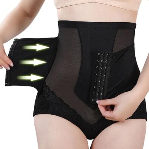 High Waist Control Panties Lace Shapewear Waist Trainer Body Shapers Women Tummy Control Slimming Underwear Nylon Mesh Black Nud