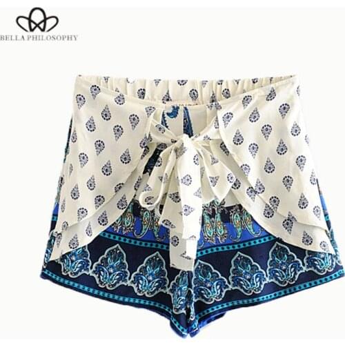 Bella Philosophy Summer Vintage Paisley Print Ruffle Shorts Women 2019 Fashion Drawstring Streetwear Casual Ladies Short Pants