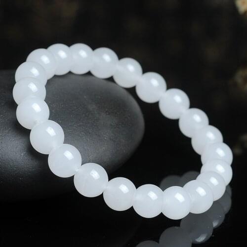 Natural Stone Beads Bracelets White Jade Elastic Beaded Bracelet Bangle For Women Men Fashion Charm Jewellery Round Bead Bangles