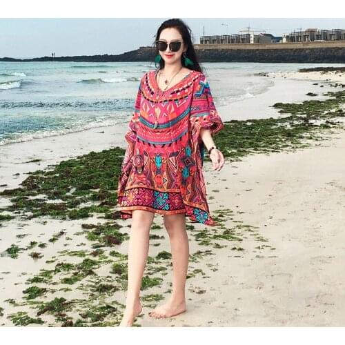 2021 Women Swimsuit Beach Cover Up Kaftan Beach Tunic Dress Robe De Plage Femme Cotton Pareo Beachwear Bathrobe Cover-Ups AA5737