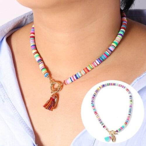 New Alloy Shell Pendant Necklace Women Colorful Bohemian Tassel Soft Clay Choker Necklace Lovely Clavicle Chain Beach Party Gift