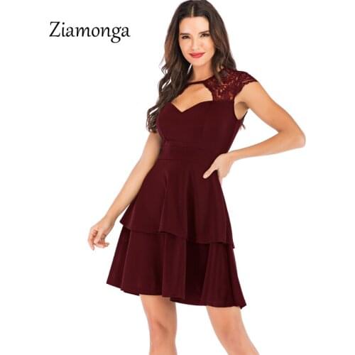 Ziamonga Spring Elegant High Waist Ruffles Pleated Dress Women Sleeveless O-Neck Sexy Lace Dress Robe Femme 2018 A-Line Dresses
