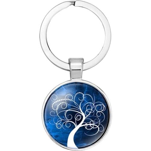 10PC/lot Tree Of Life Keychain Tree Key Chain Handmade Round Photo Frame 25mm Glass Cabochon Car Key Ring Holder Jewelry Gift