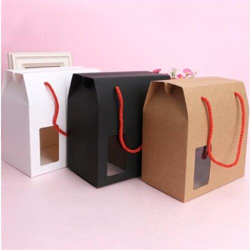 10Pcs/Lot Candy Box Cake Box Gift Bags Clear Window Handle Kraft Paper Decoration Party Favor Boxes Wedding Packaging
