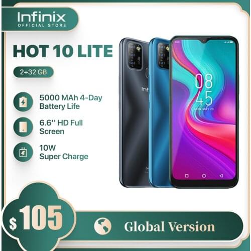 100% Original Infinix Hot 10 Lite Global Version smart phone 6.6 inch Helio A20 2GB 32GB Face unlock 13MP Triple Camera