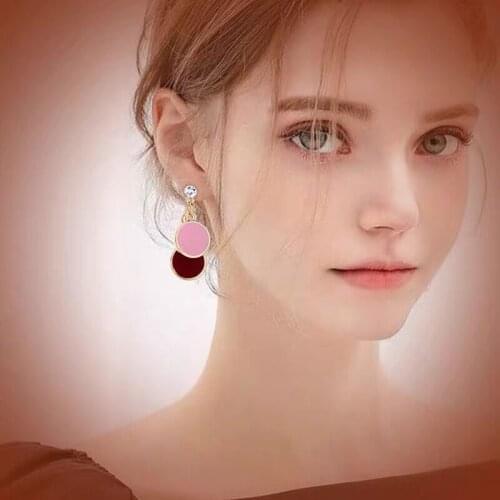 Light Purple Burgundy Leather Round Earrings Gold New Women Crystal Drop Earrings