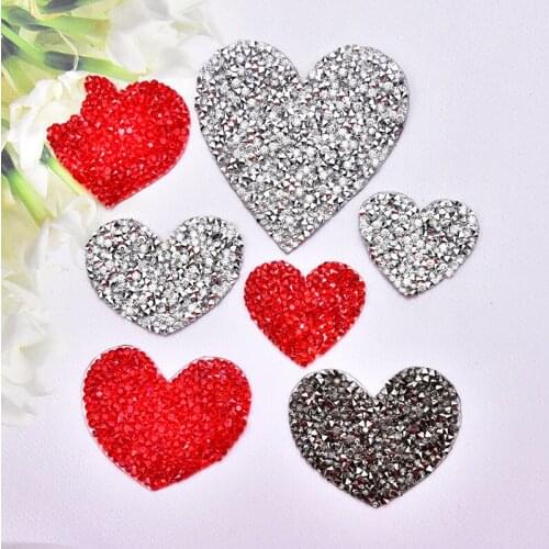 15pcs/lot red Heart Hotfix rhinestones Motifs Iron on Patches heat transfer Motif crystal strass Applique for children clothes