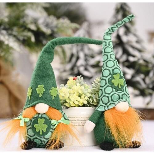 2PCS St Patricks Day Tomte Gnome Faceless Doll Irish Festival Lucky Clover Plush Dwarf St Patricks Day Decor Xmas Gnomes