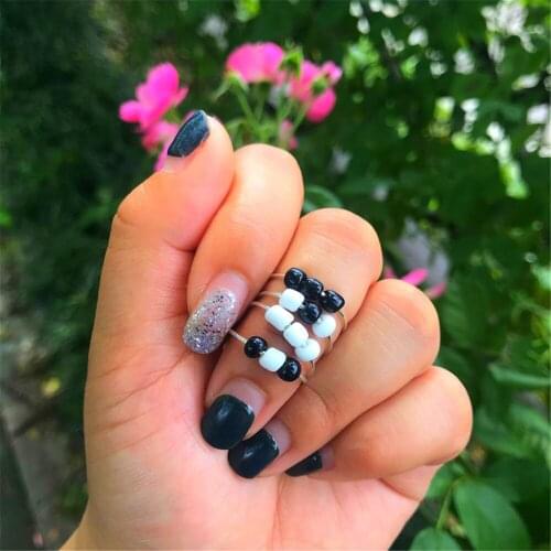 2PCS Reduce Pressure Glass Beaded Ring For Women Meditation Exquisite Relax Anxiety Fidget Adjustable Folding Rings Jewelry A999