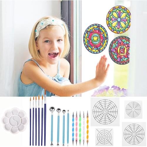 20pcs Mandala Dotting Tools Set Dotting Pens Brush Mandala Stencil Ball Stylus Paint Tray for Painting Rocks Drawing Drafting