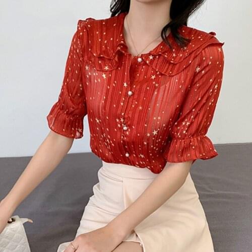 2019 novos babados moda chiffon blusa casual tops roupas femininas