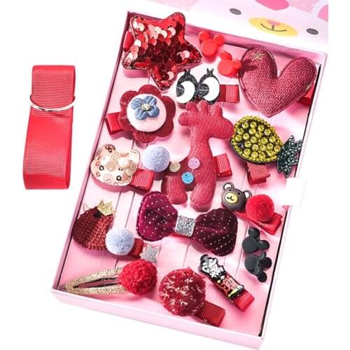 24 Pcs Hair Clip Set Cute Hair Accessories Girl Cartoon Hair Clip Headwear Bow Flower Animal Hairpin Hair Ring Elastic Headdress